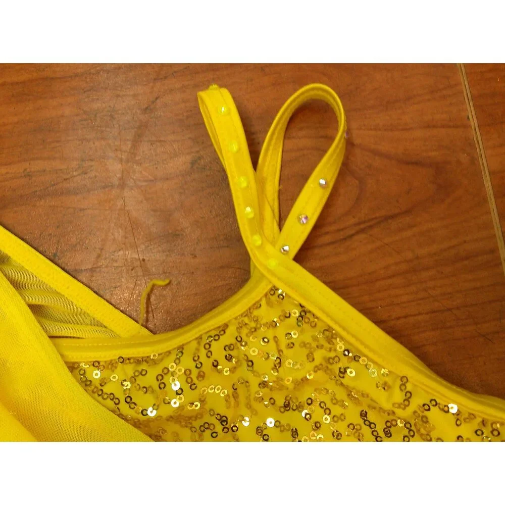 Pre-Owned Dance Costume Weissman 14158 XL Child Yellow Fluffy Tutu Jazz Sequin